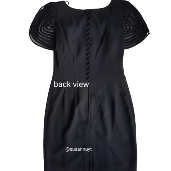 Donna Morgan Little Black Dress Academia Skeletal Glamourcore Sleeve Cap Sz 4 ♥️ - Picture 4 of 9